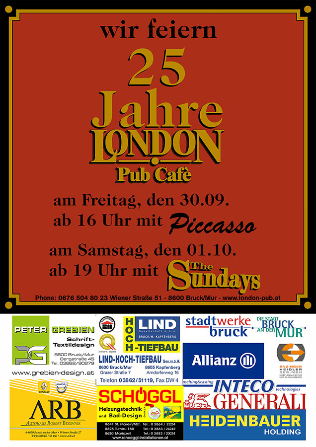 25 Jahre Pub Cafe London Plakat